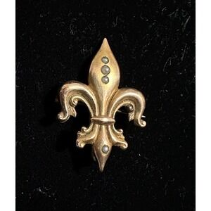 Antique Victorian Fleur de Lis Watch Pin Chatelaine Gold Filled Seed Pearls